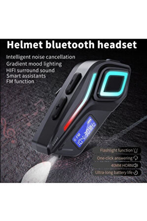 FM Radyolu Fener Işık Özellikli Kask Kulaklık Su Geçirmez Bluetooth 5.4 Motosiklet Kask Kulaklığı
