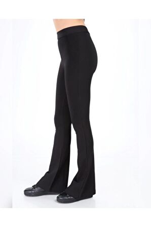 Kadın Siyah Yüksek Bel İspanyol Paça Çelik Örme Tayt 2080