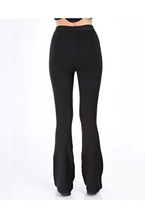 Kadın Siyah Yüksek Bel İspanyol Paça Çelik Örme Tayt 2080