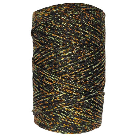 Makrome İpi 3mm  Polyester Siyah Altın Simli