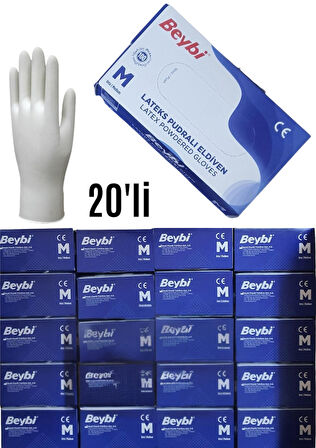 Lateks Pudralı Eldiven 100'lük 20 Kutu 1 Koli M