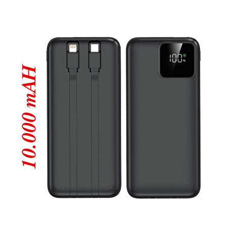 PowerMax 10.000 LCD Hızlı Şarj Powerbank (Dahili Kablolu)