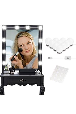 Nostalji Hollywood Tarzı 10'lu Makyaj  Işığı 3 Fonksiyon Led Işıklı Lamba Usb