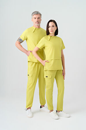 Neon Yeşil Zero Best Likra Scrubs Takım Çift Yönlü Esnek Kumaş Doktor Hemşire Üniforması