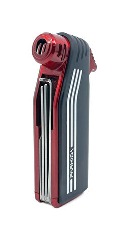 Parmida Tek Torch Jet Alev Pipo Çakmağı Dahili Pipo Kaşığı - Kırmızı/Siyah