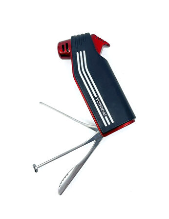Parmida Tek Torch Jet Alev Pipo Çakmağı Dahili Pipo Kaşığı - Kırmızı/Siyah