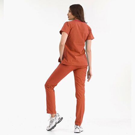 Kiremit Likralı Üniforma Takımlar Yüksek Kaliteli Likralı Scrubs