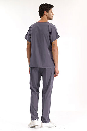 Kurşuni Gri Lüks Likralı Greys Alt Üst Takım Doktor Hemşire Scrubs Üniforma