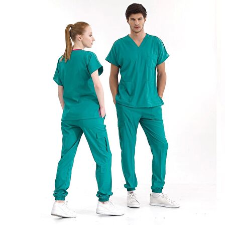 Jogger Lüks Kaliteli Likralı Doktor Hemşire Forması Scrubs Ameliyathane Yeşili