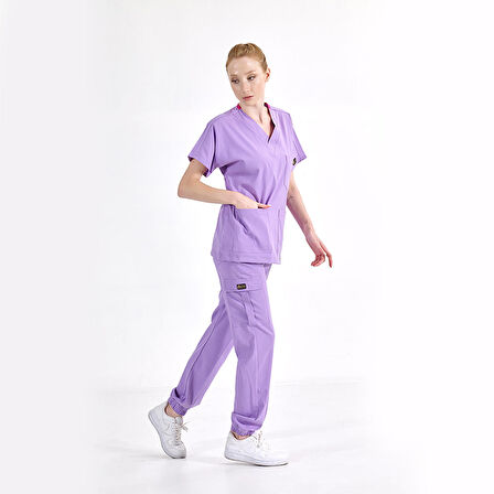 Jogger Lüks Kaliteli Likralı Doktor Hemşire Forması Scrubs Lila