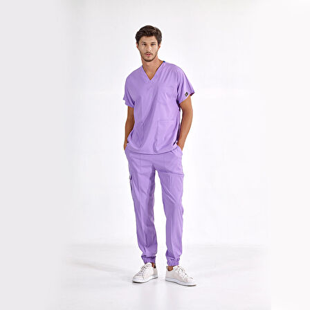 Jogger Lüks Kaliteli Likralı Doktor Hemşire Forması Scrubs Lila