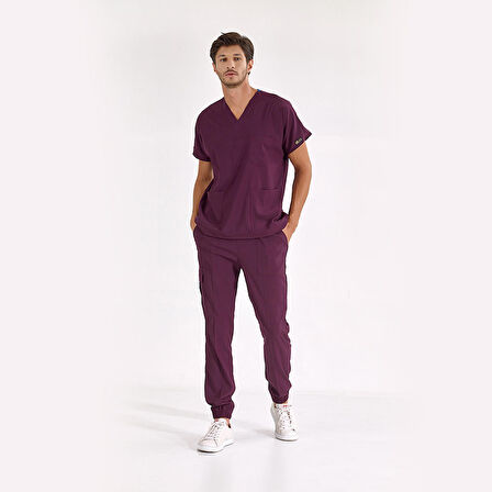 Jogger Lüks Kaliteli Likralı Doktor Hemşire Forması Scrubs Mürdüm