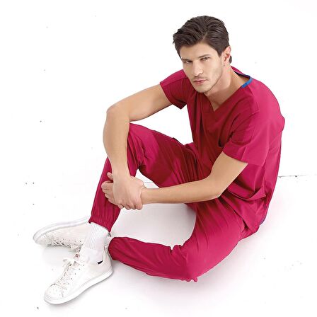 Jogger Lüks Kaliteli Likralı Doktor Hemşire Forması Scrubs Vişne