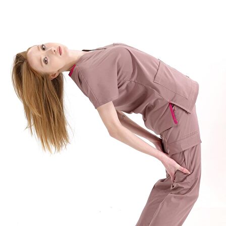 Jogger Lüks Kaliteli Likralı Doktor Hemşire Forması Scrubs Gül Kurusu
