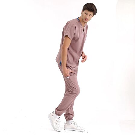 Jogger Lüks Kaliteli Likralı Doktor Hemşire Forması Scrubs Gül Kurusu