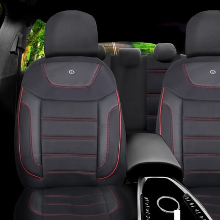 Peugeot 208 Araçlara Uyumlu Oto Koltuk Kılıfı Seti - Primier Serisi - Siyah Kırmızı