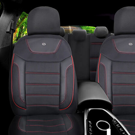 Citroen Saxo Araçlara Uyumlu Oto Koltuk Kılıfı Seti - Primier Serisi - Siyah Kırmızı