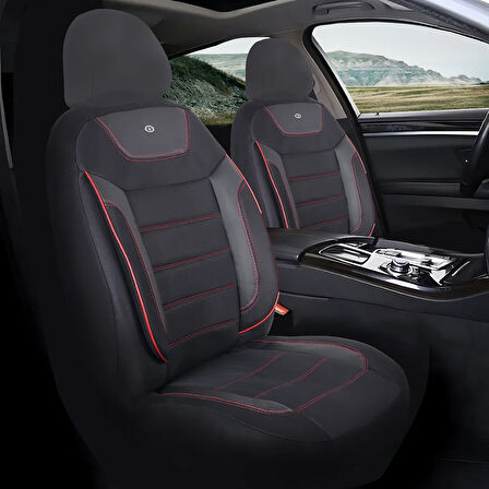 Dacia Sandero Araçlara Uyumlu Oto Koltuk Kılıfı Seti - Primier Serisi - Siyah Kırmızı