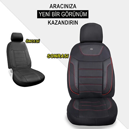 Fiat Linea Araçlara Uyumlu Oto Koltuk Kılıfı Seti - Primier Serisi - Siyah Kırmızı