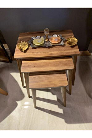 3lü Ceviz Zigon Sehpa Piramit