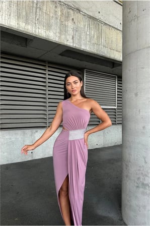 Bezos Sandy Kumaş Omuz Kesim Abiye Tek Balık Elbise · Renk: Indigo · Beden: M PRO