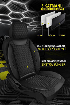 Volvo V60 UYUMLU TAM SET PRO Lüks Oto Koltuk Kılıfı Deri ve Kabartmalı ÖZEL KUMAŞ SİYAH