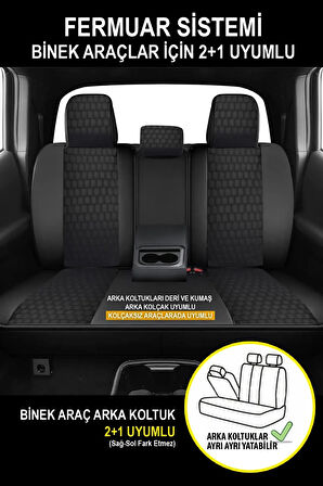 Citroen Berlingo UYUMLU TAM SET PRO Lüks Oto Koltuk Kılıfı Deri ve Kabartmalı ÖZEL KUMAŞ SİYAH