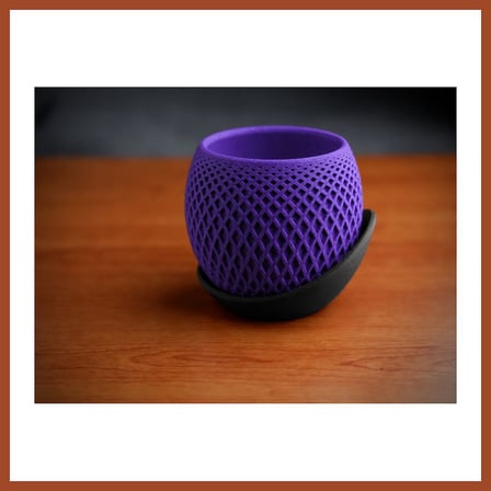 Bezos 3D Baskı Küre Saksı - Kafes Dokulu İki Parçalı Dekoratif Saksı - Mor-Siyah PRO