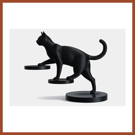 Bezos 3D Baskı Dengede Duran Kedi Heykeli Modern Dekoratif Kedi Figürü Masaüstü Obje Siyah PRO