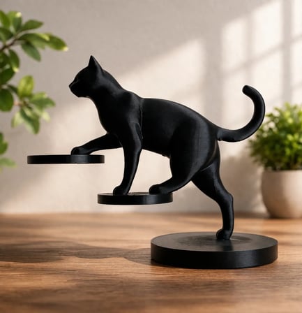 Bezos 3D Baskı Dengede Duran Kedi Heykeli Modern Dekoratif Kedi Figürü Masaüstü Obje Siyah PRO