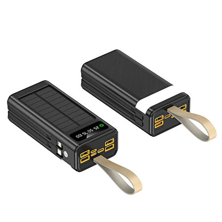 30.000 mAh Güneş Enerjili Powerbank – 22.5W Hızlı Şarj, Çoklu USB Çıkış, Dahili Kablo ve Dijital Ekranlı Taşınabilir Şarj Cihazı