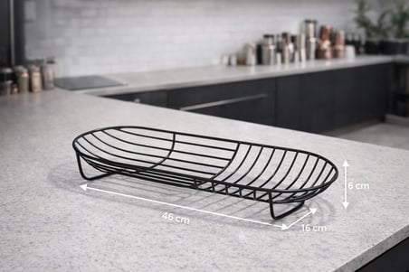  Siyah Metal Meyve ve Sunum Sepeti – Oval Ayaklı Tasarım – 46 x 16 x 6 cm