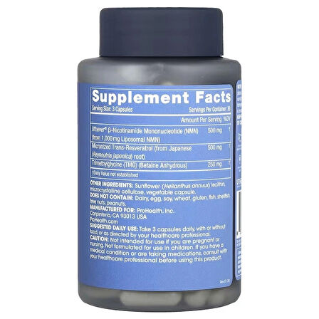 ProHealth Longevity Liposomal NMN Resveratrol Tmg Pro Complete 90 Caps