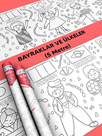 Ülkeler ve Bayrakları Boyama Kağıdı