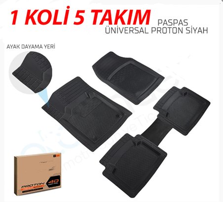 1 KOLİ 5 TAKIM Proton 4D Paspas Universal Havuzlu Kesilebilir Oto Paspas Takımı Siyah