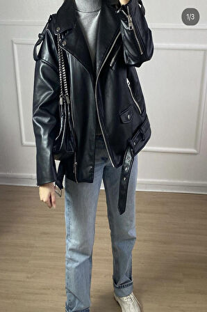 Prifaldi Oversize Uzun Kadın Deri Ceket 