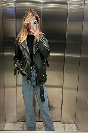 Prifaldi Oversize Uzun Kadın Deri Ceket 