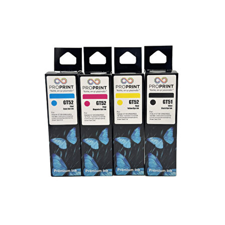 ProPrint HP GT51XL-GT52 Muadil Mürekkep Seti 4 Renk Siyah Renk 90 ML - Renkliler 70 ML İnk Tank 316 – İnk Tank 319