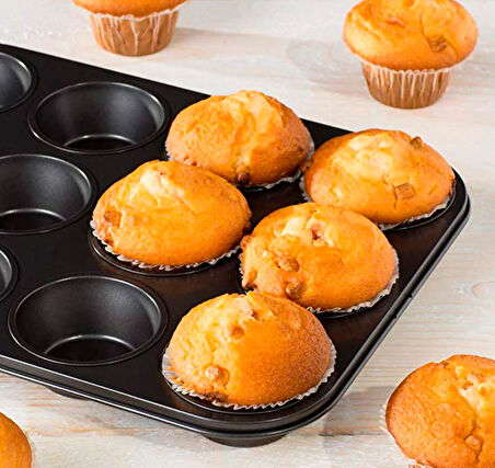 12 Bölmeli Metal Yapışmaz Muffin Kek Kalıbı