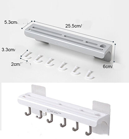 Duvara Monte Yapışkanlı Bıçak Tutucu 6 Kancalı Kepçe Askısı