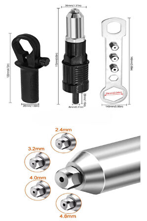 Matkap Ucu Perçinleme Tabancası Adaptörü 2.4mm-4.8mm Perçin Somunu Tabancası Dönüştürücü Konnektörü