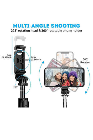 Selfie Stick 360 Derece Bluetooth Kumandalı Selfie Çubuğu Tripod Q02