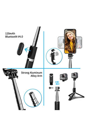 Selfie Stick 360 Derece Bluetooth Kumandalı Selfie Çubuğu Tripod Q02