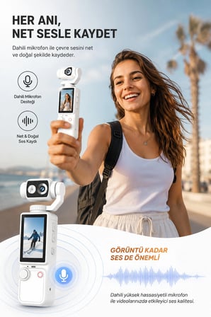 Vlog Kamera 4K Ultra HD Mini Aksiyon Kamerası 2.0 inç Ekranlı Mikrofon Destekli Oto Fokus Özellikli 180° Döner Başlıklı