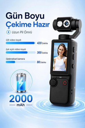 Vlog Kamera 4K Ultra HD Mini Aksiyon Kamerası 2.0 inç Ekranlı Mikrofon Destekli Oto Fokus Özellikli 180° Döner Başlıklı