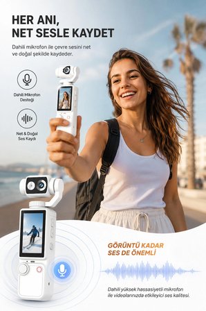 Vlog Kamera 4K Ultra HD Mini Aksiyon Kamerası 2.0 inç Ekranlı Mikrofon Destekli Oto Fokus Özellikli 180° Döner Başlıklı