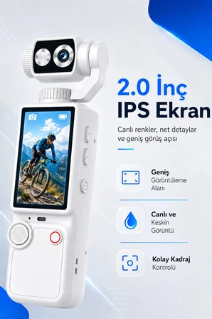 Vlog Kamera 4K Ultra HD Mini Aksiyon Kamerası 2.0 inç Ekranlı Mikrofon Destekli Oto Fokus Özellikli 180° Döner Başlıklı