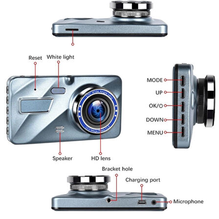 Çift Kameralı Araç Kamerası - Full HD 1296P, 4.0'' Ekran