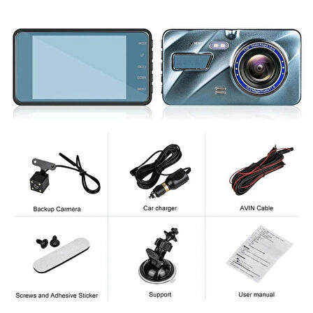 Çift Kameralı Araç Kamerası - Full HD 1296P, 4.0'' Ekran