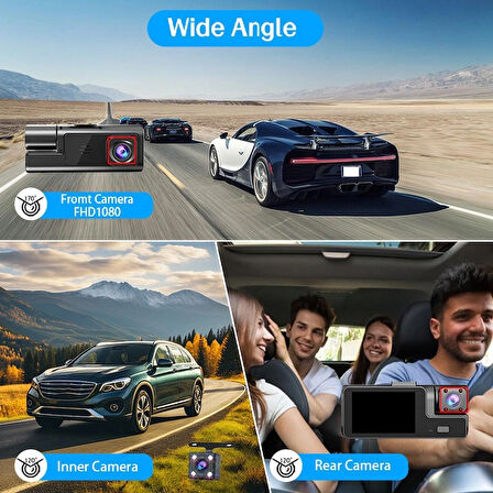 Süper HD 1296P 3 Kameralı Araç İçi Dash Cam - G-Sensör, Geniş Açı